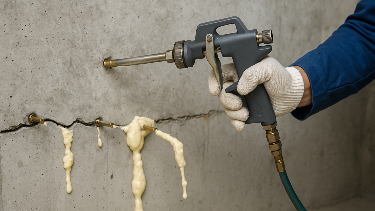 Polyurethane Injection System for Waterproofing Cracks in Concrete Structures